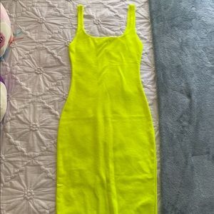 ZARA neon yellow body con midi tank dress